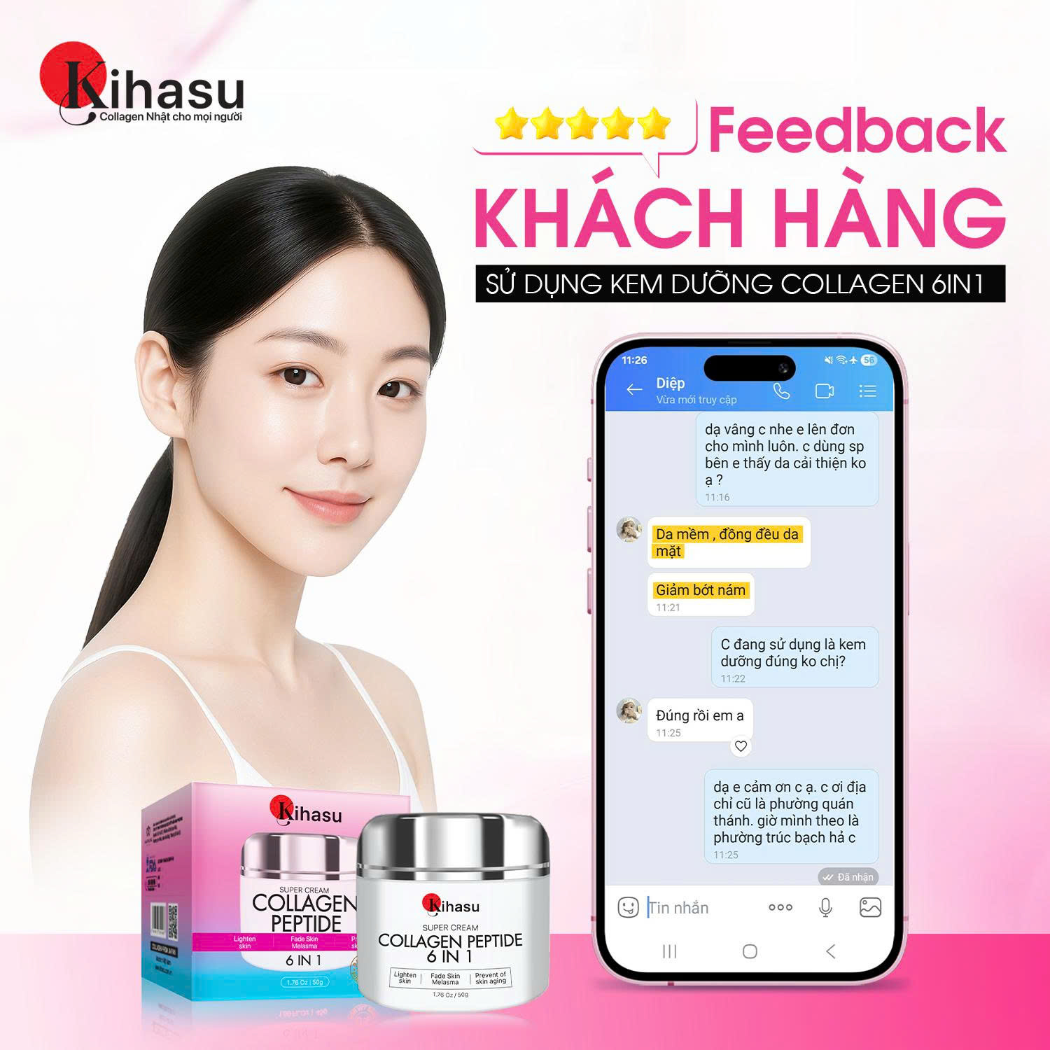 Kem Collagen Peptide Kihasu 6in1 Nhật Bản