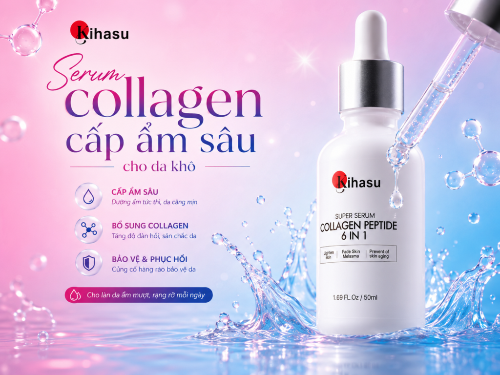 dưỡng da căng mướt chuẩn Nhật cùng Serum Collagen KIHASU 6in1