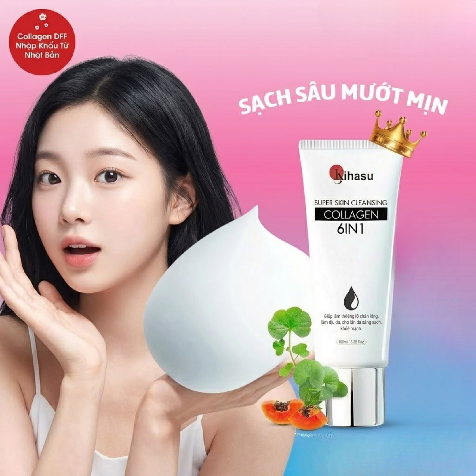 Sữa rửa mặt collagen Kihasu Super Skin Cleansing 6in1: Sữa rửa mặt collagen Kihasu Super Skin Cleansing 6in1: