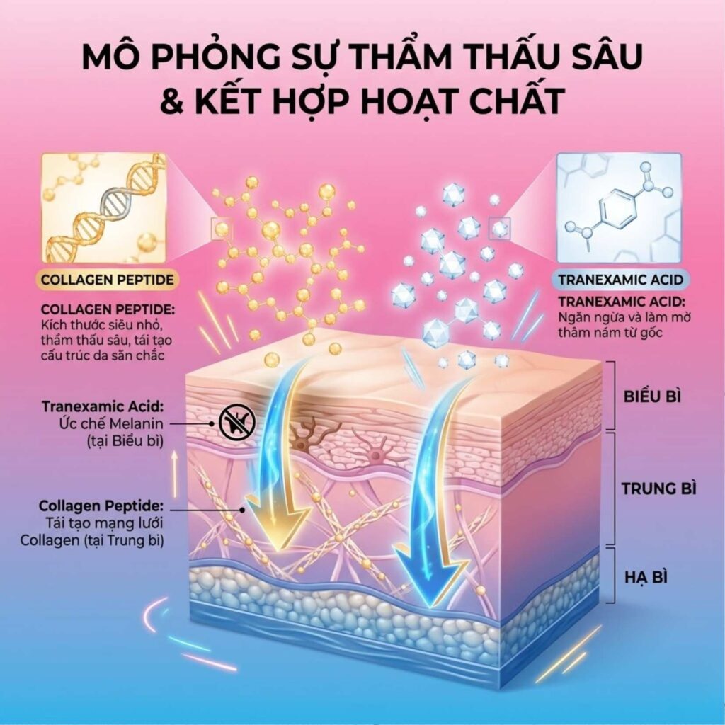 Công thức 6-in-1 chuẩn Nhật kết hợp các hoạt chất vàng giúp giải quyết đồng thời bài toán lão hóa và sạm nám.