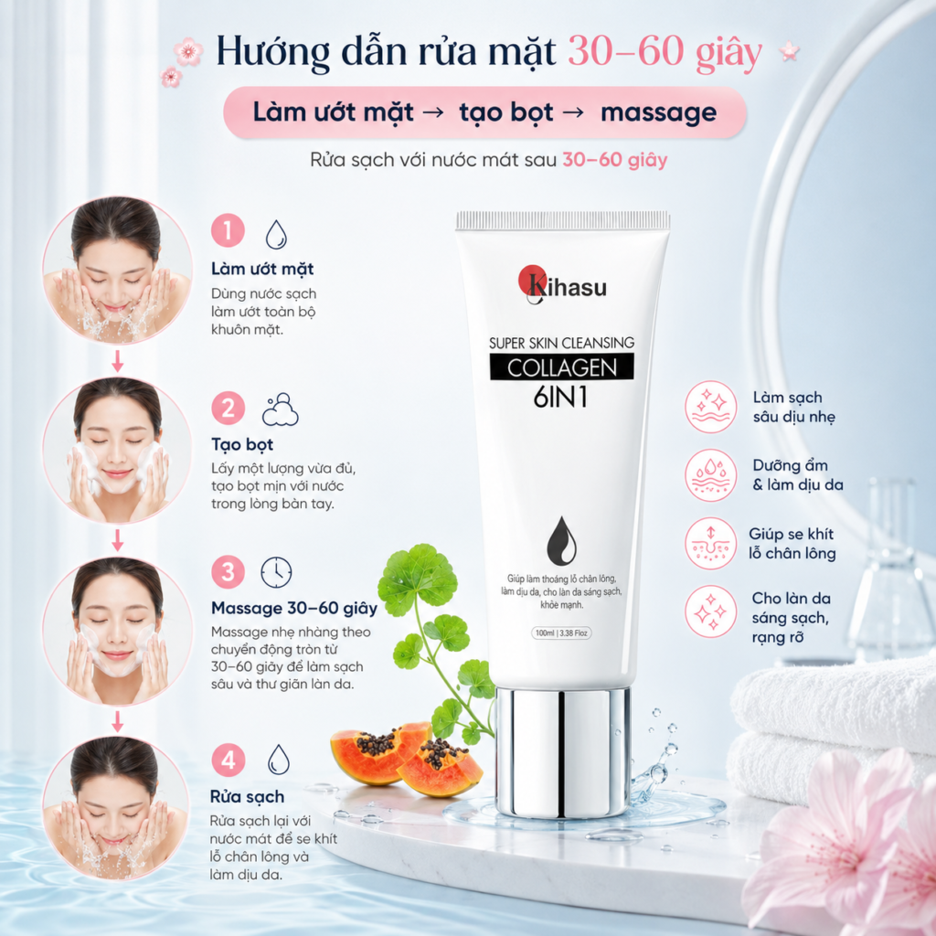 Hướng dẫn sử dụng sữa rửa mặt collagen đúng cách cho da nhạy cảm
