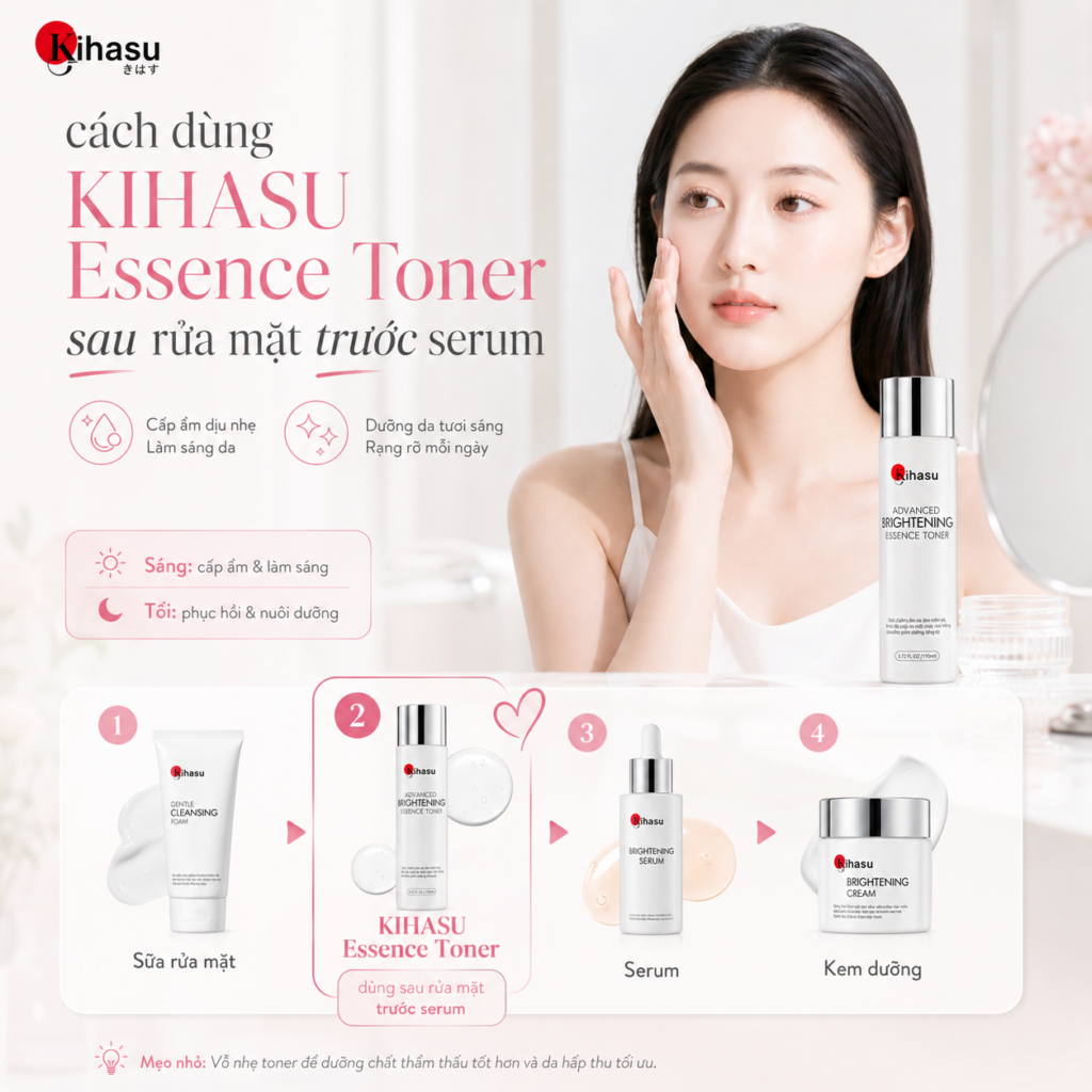 cách dùng KIHASU Essence Toner sau rửa mặt trước serum cách dùng KIHASU Essence Toner sau rửa mặt trước serum