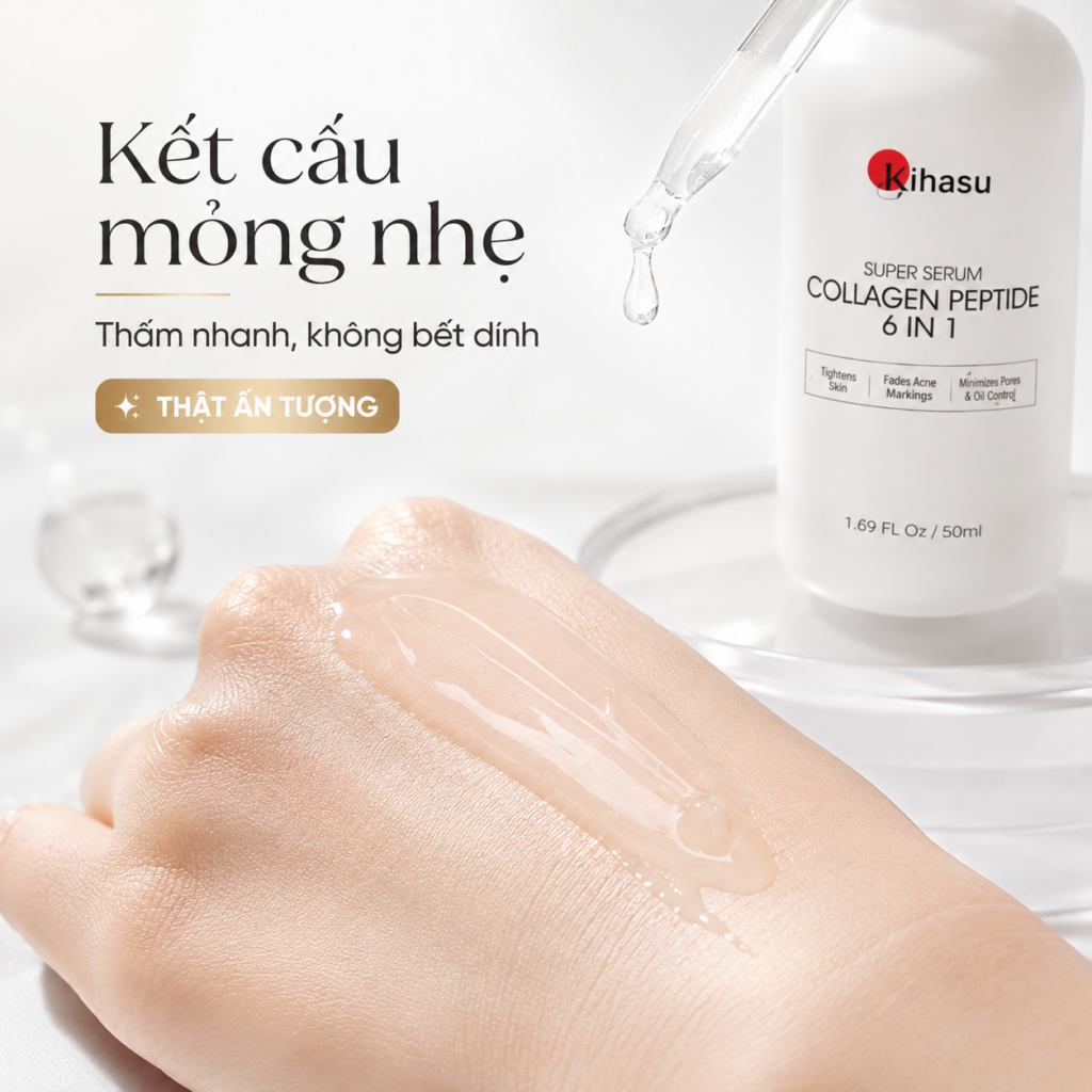 Kết cấu Serum Collagen Peptide Kihasu mỏng nhẹ dễ tán không bết dính
