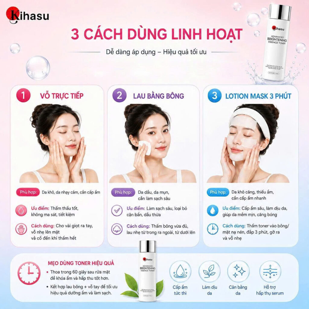 Cách dùng toner cấp ẩm để da mềm ẩm hơn