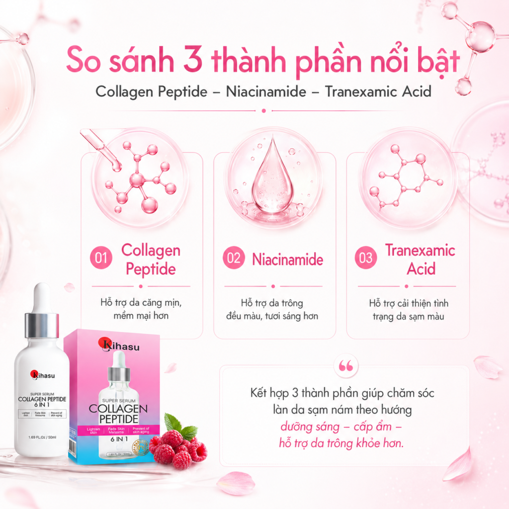 Collagen Peptide Niacinamide Tranexamic Acid cho da sạm nám