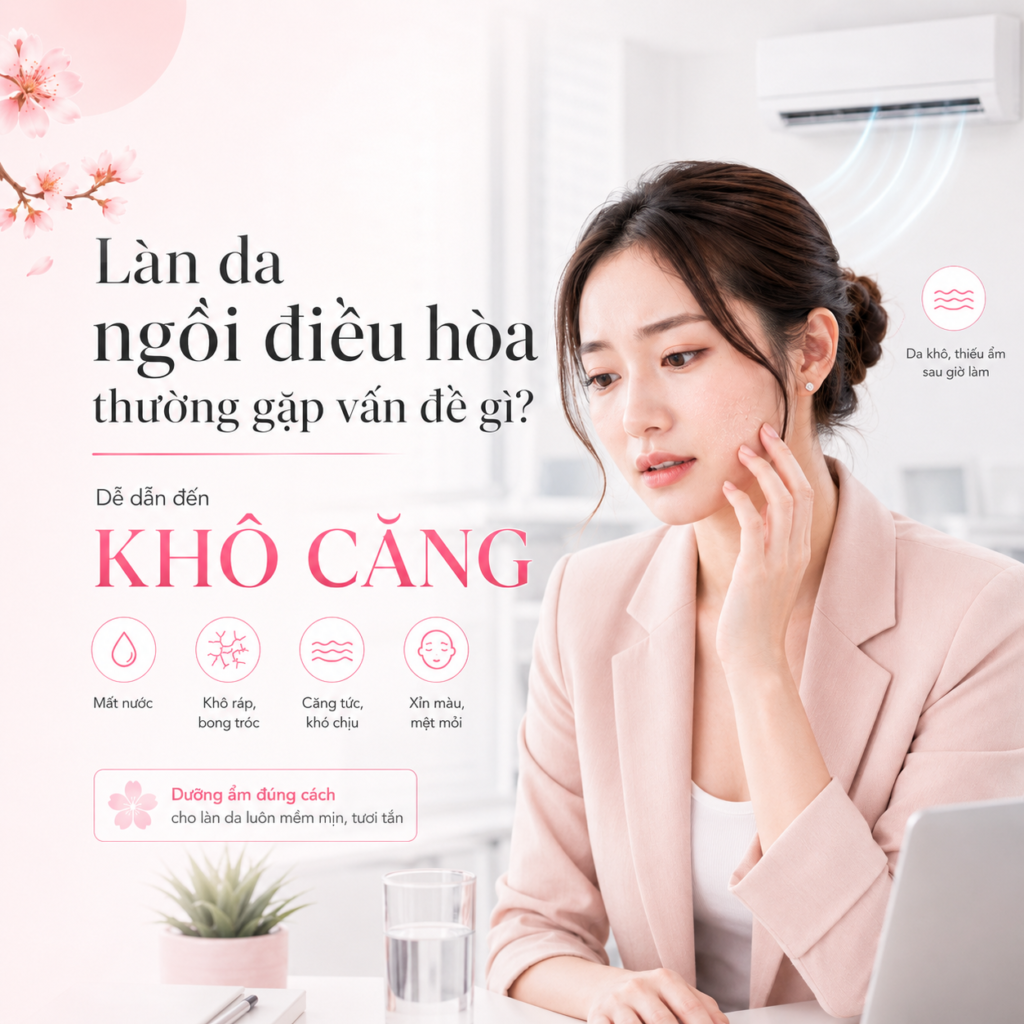 Làn da ngồi điều hòa thường gặp vấn đề gì?