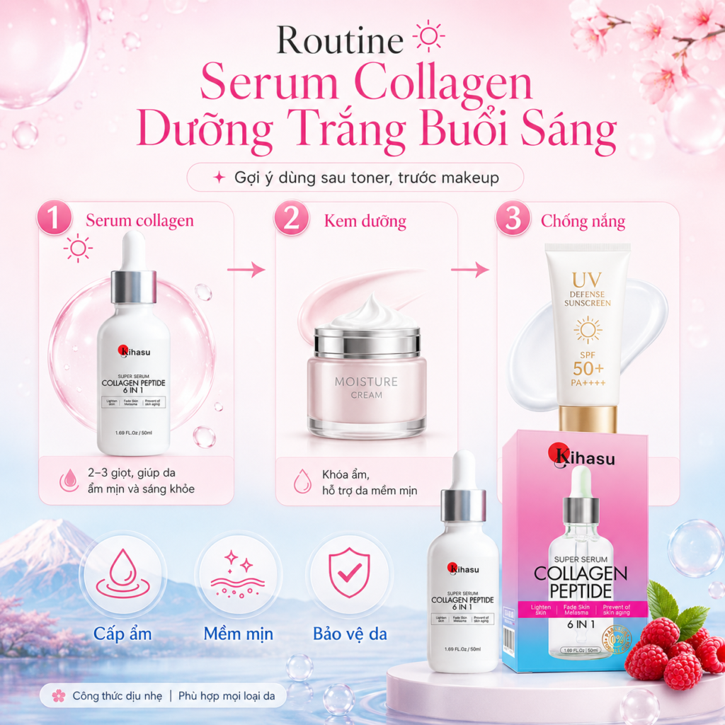 routine serum collagen dưỡng trắng buổi sáng