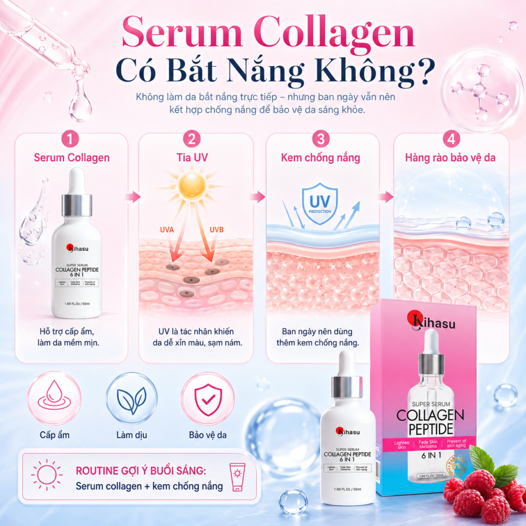 serum collagen dưỡng trắng da cần chống nắng
