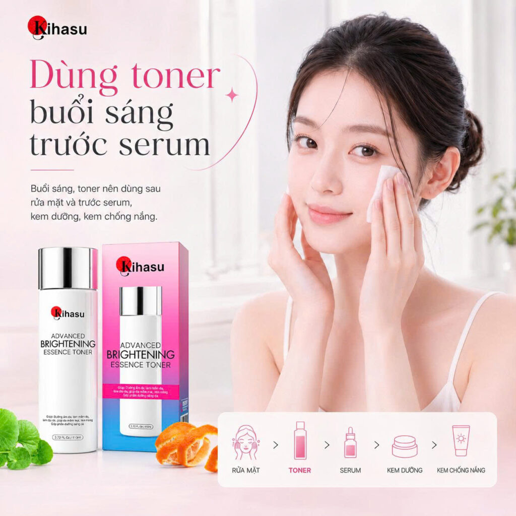 Dùng toner buổi sáng trước serum