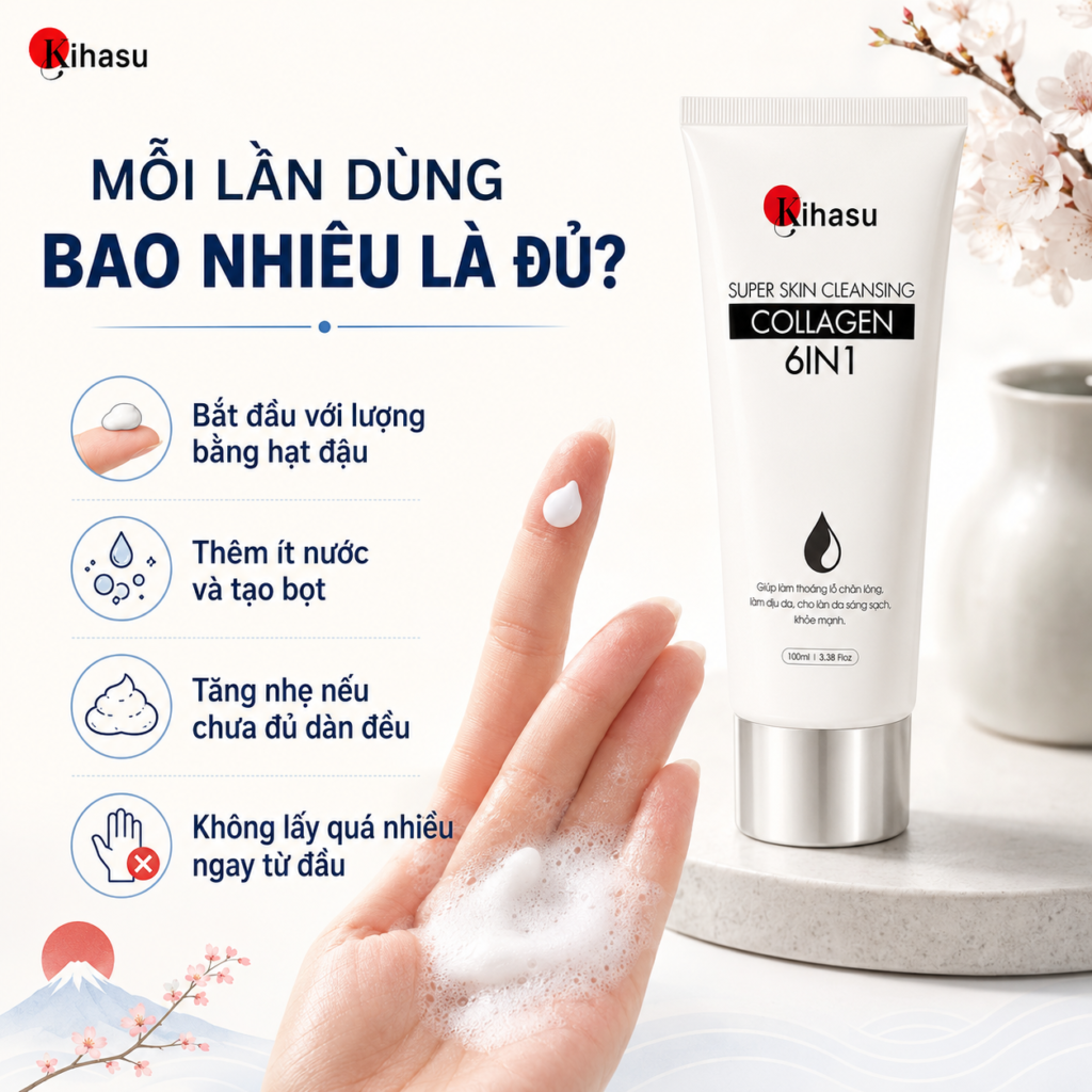 Mỗi lần nên dùng bao nhiêu Sữa Rửa Mặt KIHASU?