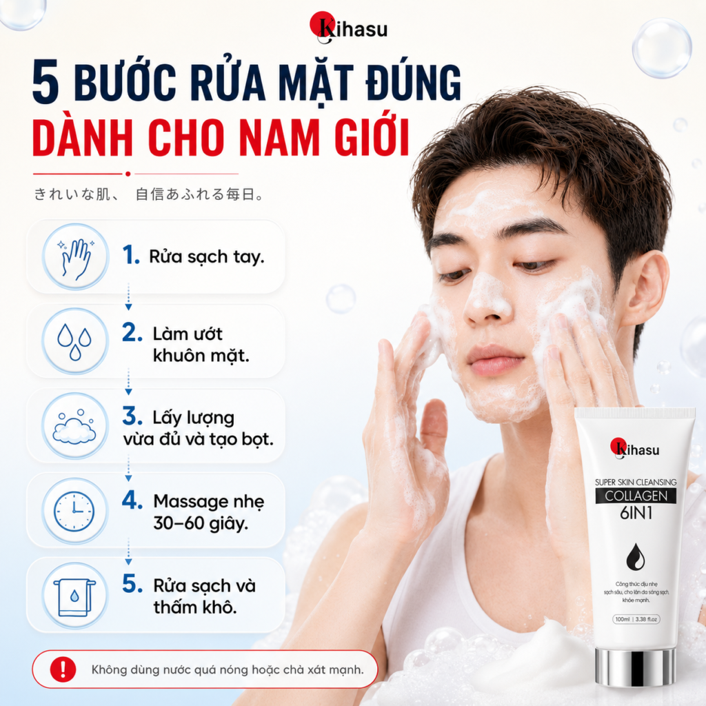 Cách dùng Sữa Rửa Mặt KIHASU cho nam đúng cách