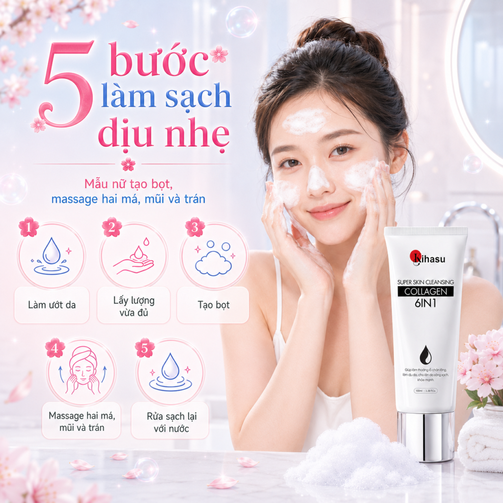 Công dụng của Sữa rửa mặt Collagen KIHASU 6IN1