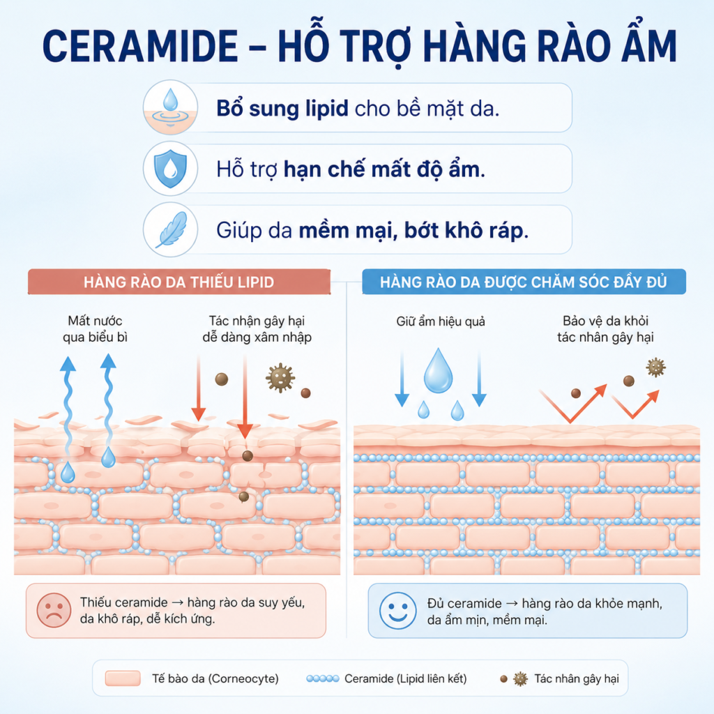 Ceramide hỗ trợ hàng rào bảo vệ và duy trì độ ẩm cho da
