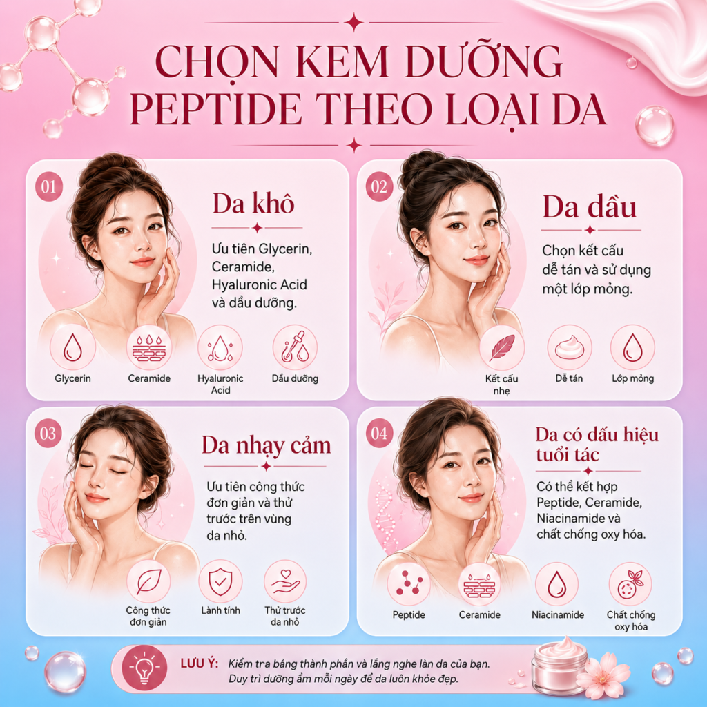 Cách chọn kem dưỡng peptide phù hợp với từng loại da