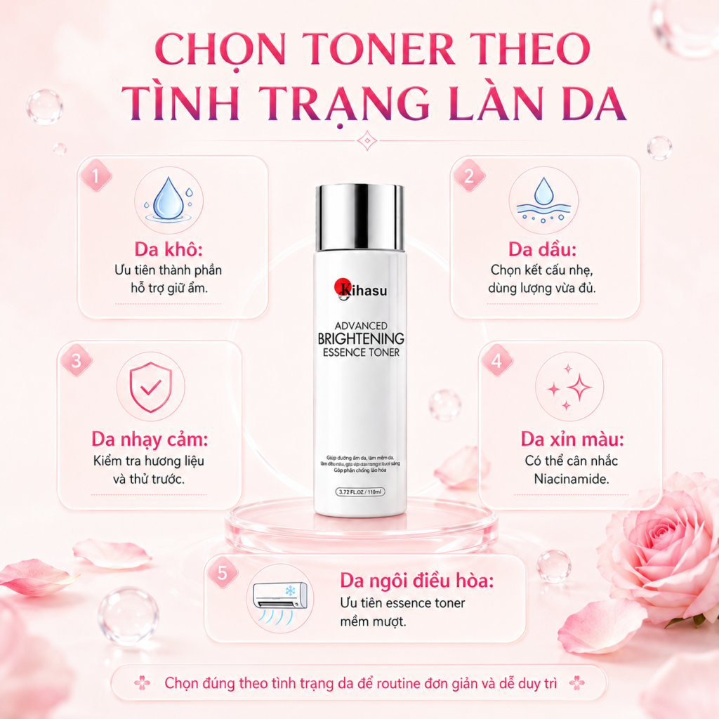 Cách chọn toner hoặc nước hoa hồng theo từng tình trạng da