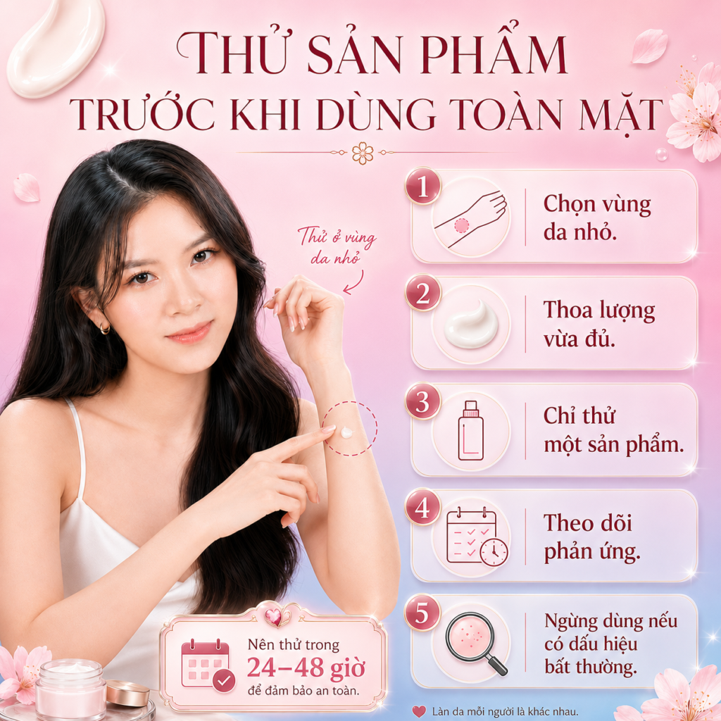 Cách thử sản phẩm trên vùng da nhỏ Cách thử sản phẩm trên vùng da nhỏ