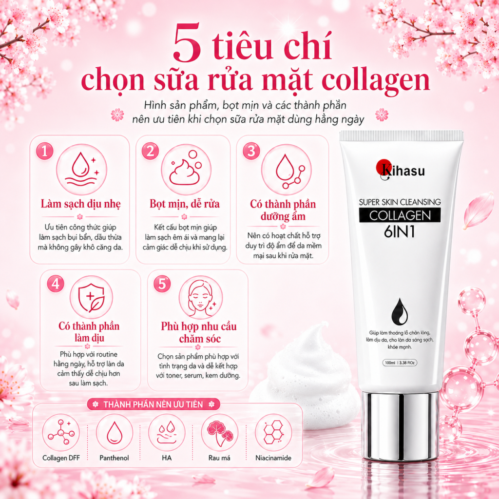 Sữa rửa mặt collagen phù hợp với làn da