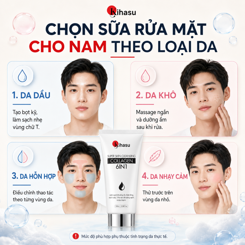 Chọn sữa rửa mặt cho nam theo loại da 