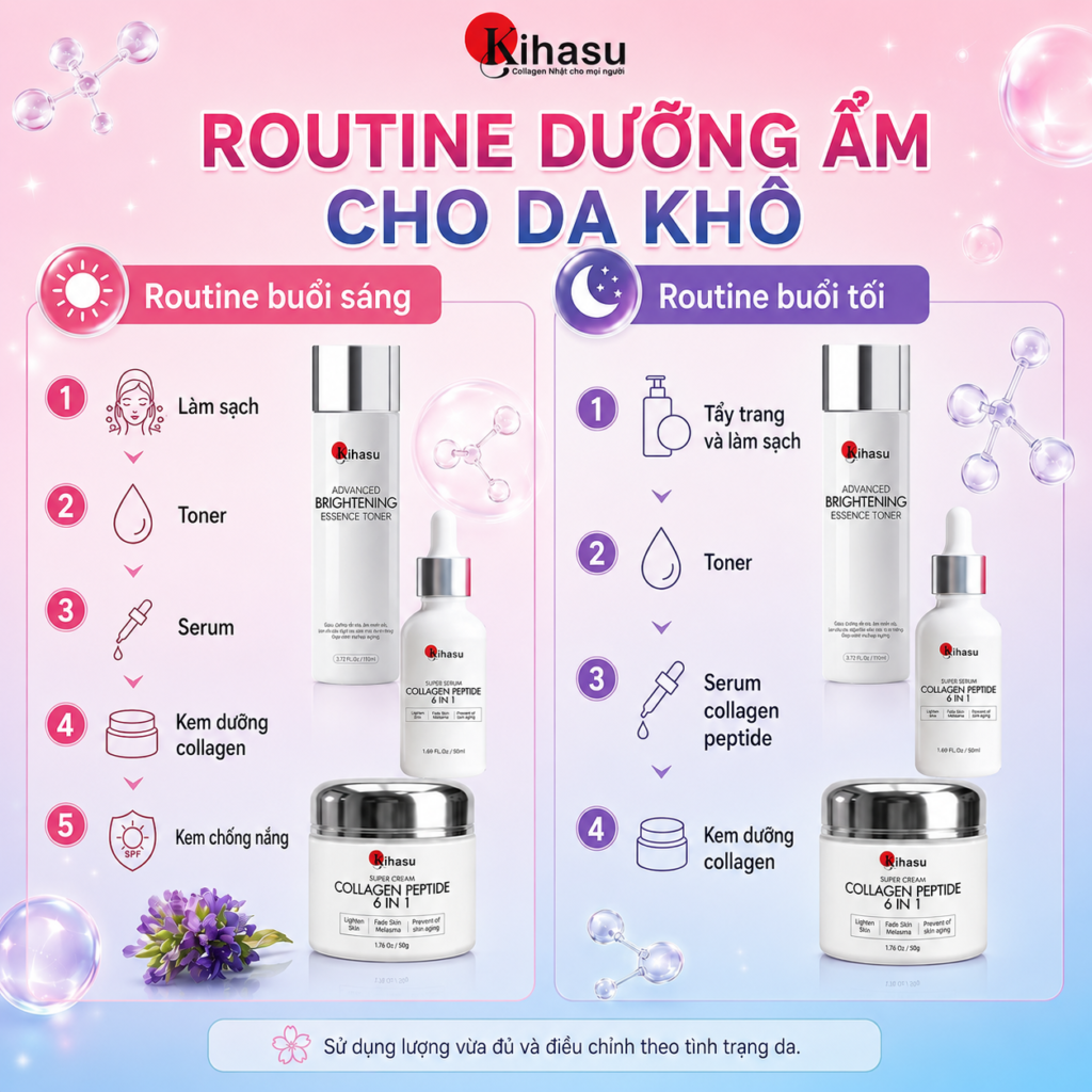 Routine chăm sóc da khô sáng và tối