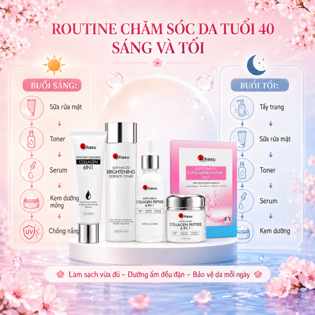 Routine sáng và tối cho da tuổi 40