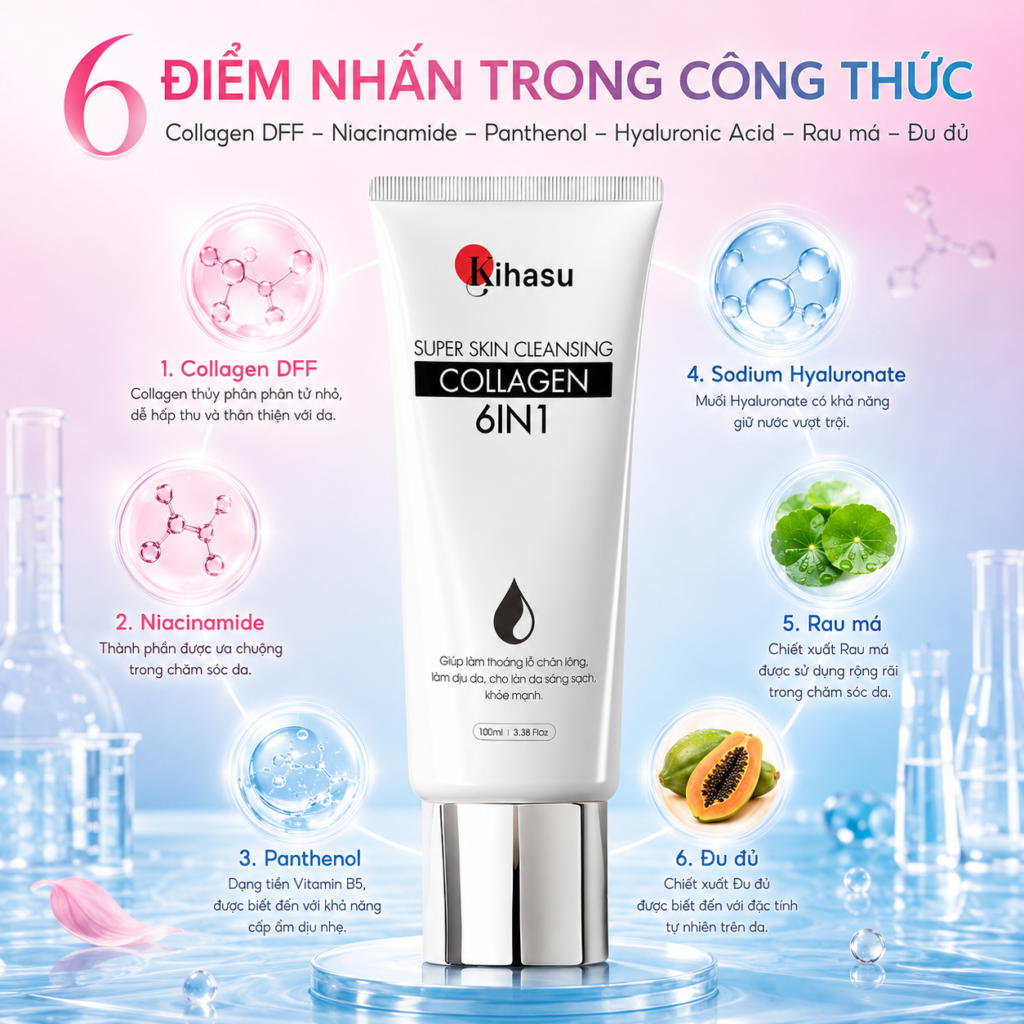 Thành phần Sữa Rửa Mặt KIHASU Collagen 6in1