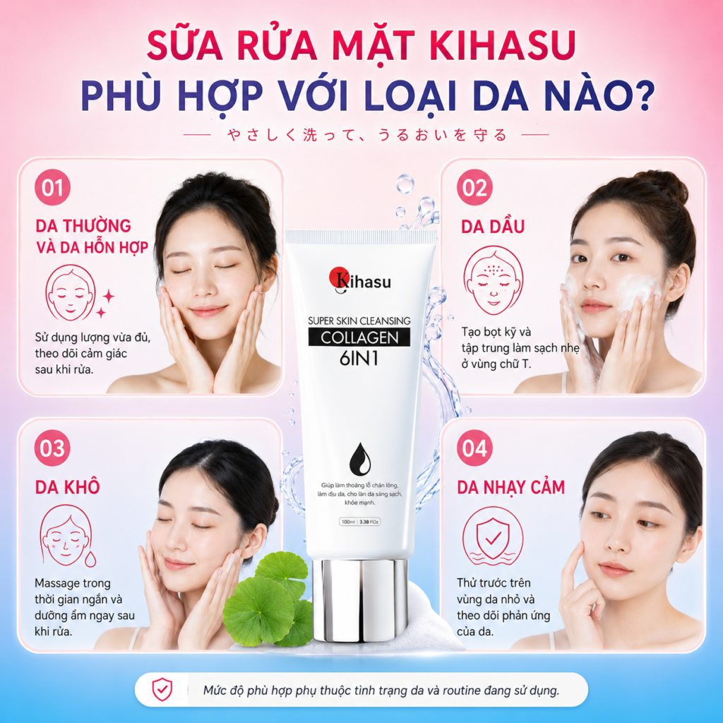 Sữa rửa mặt KIHASU phù hợp với loại da nào