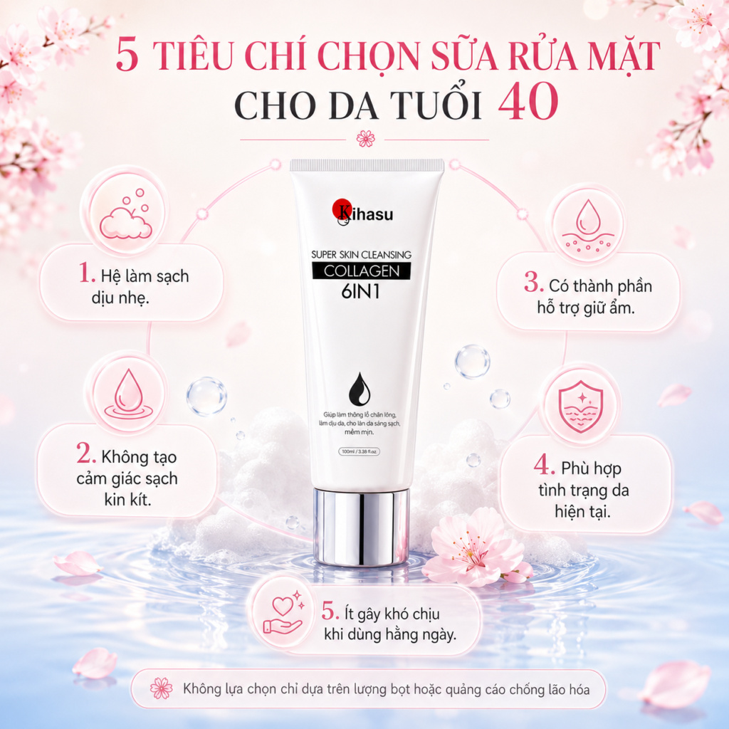 5 TIÊU CHÍ CHỌN SỮA RỬA MẶT CHO DA TUỔI 40 5 TIÊU CHÍ CHỌN SỮA RỬA MẶT CHO DA TUỔI 40