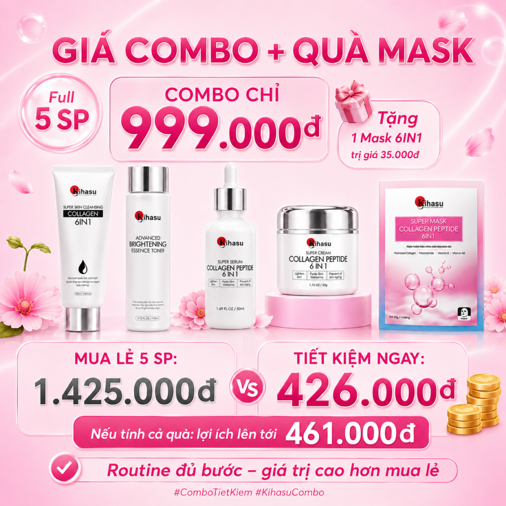 Combo KIHASU giá 999000 đồng tặng Mask Collagen 6IN1 Combo KIHASU giá 999000 đồng tặng Mask Collagen 6IN1
