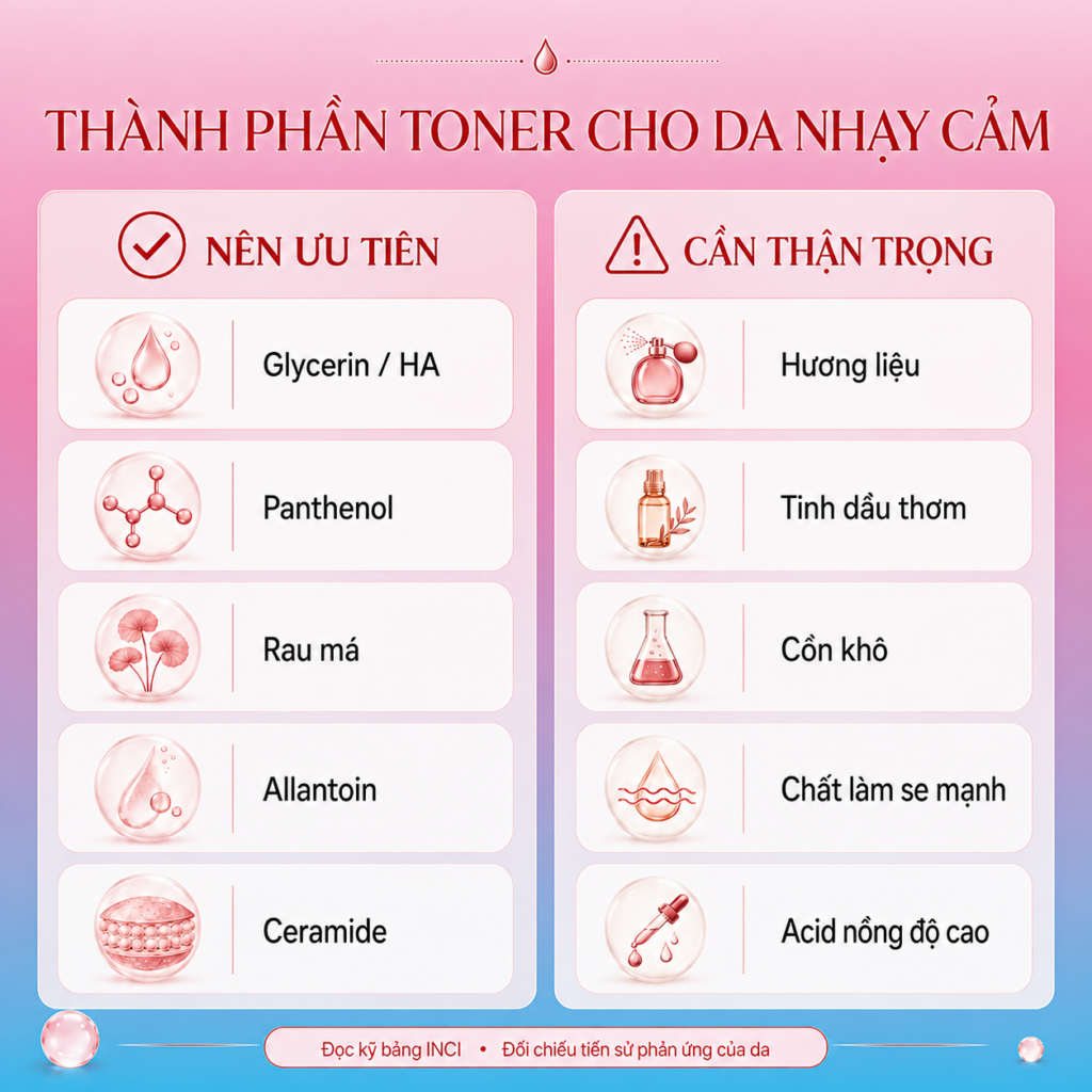 Toner cho da nhạy cảm nên có thành phần nào? Toner cho da nhạy cảm nên có thành phần nào?