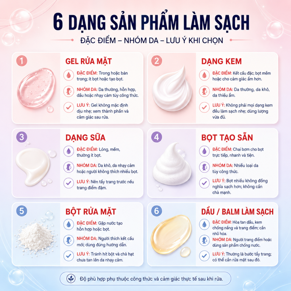 Các dòng sữa rửa mặt phổ biến hiện nay