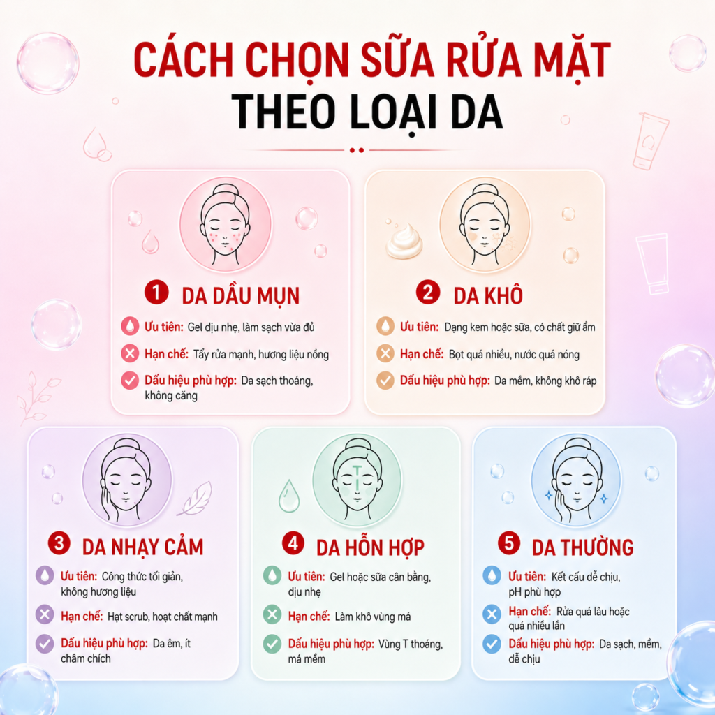 Cách chọn sữa rửa mặt theo từng loại da